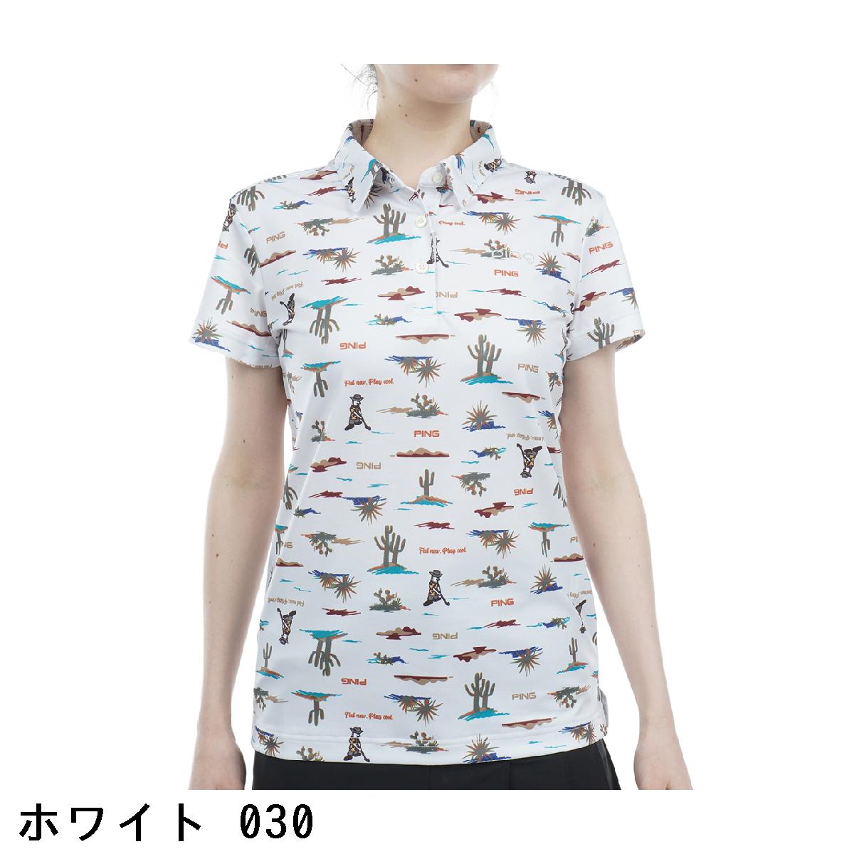 ピン　PING　アロハ柄ベルモット鹿の子 半袖ポロシャツ　レディス