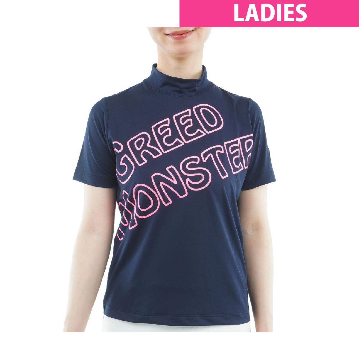 グリードモンスター　GREED MONSTER　ストレッチ Borderingロゴ モックネック半袖Tシャツ　レディス