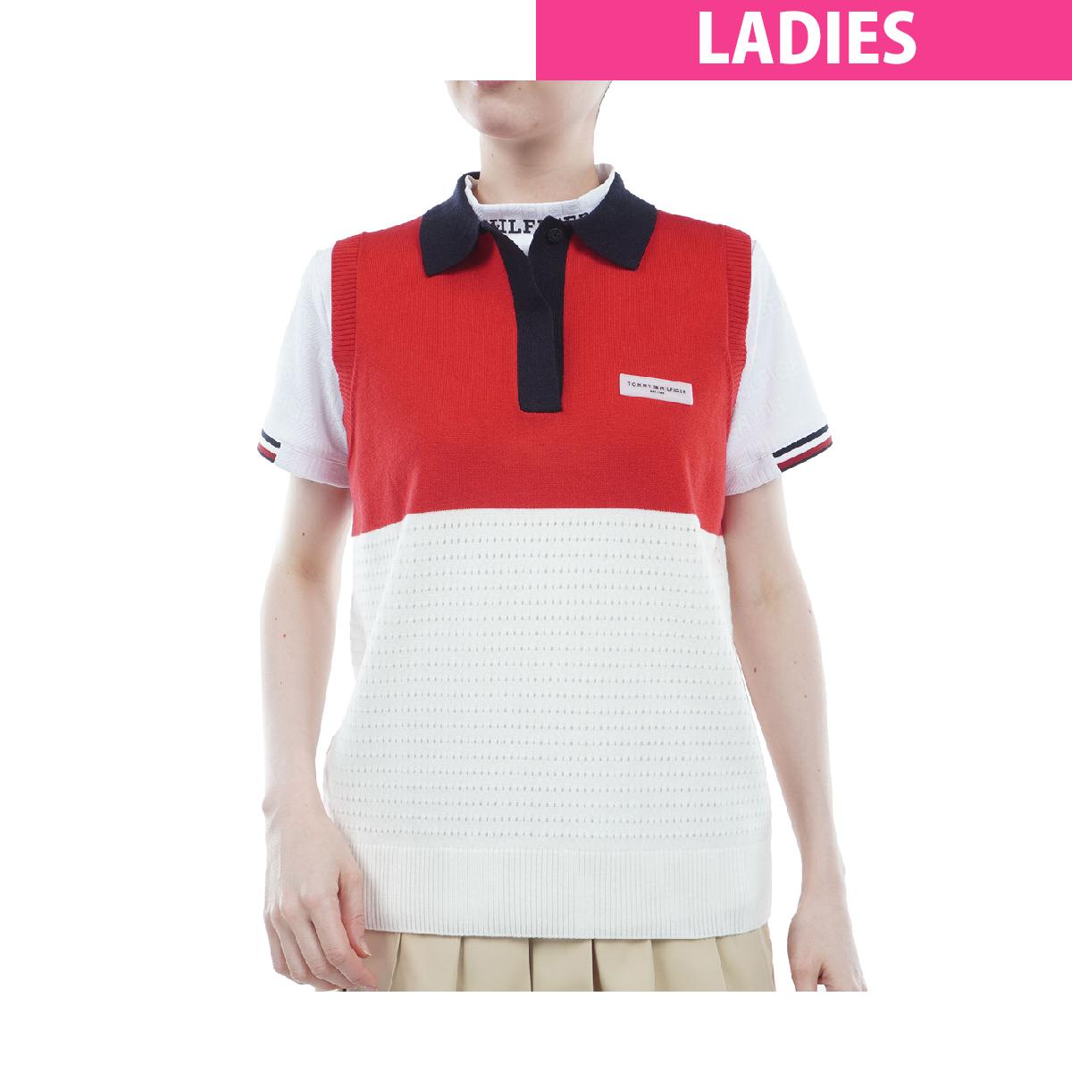 トミー ヒルフィガー ゴルフ　TOMMY HILFIGER GOLF　キーネック メッシュニットベスト　レディス