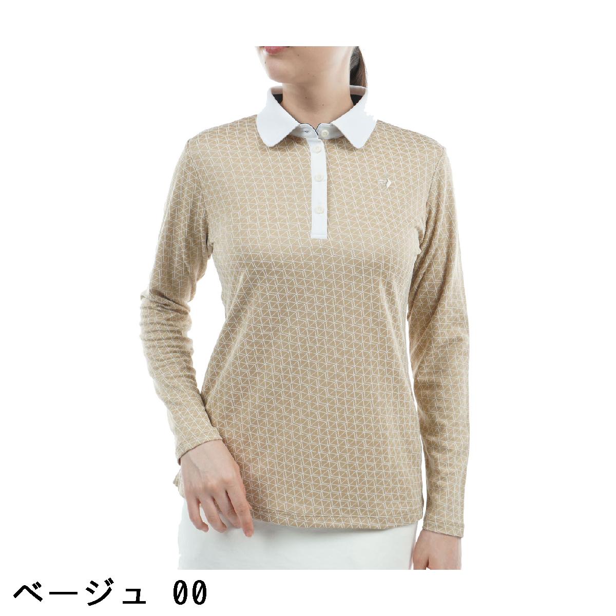 ルコックスポルティフ ゴルフ　Le coq sportif GOLF　ストレッチ 総柄長袖ポロシャツ　レディス