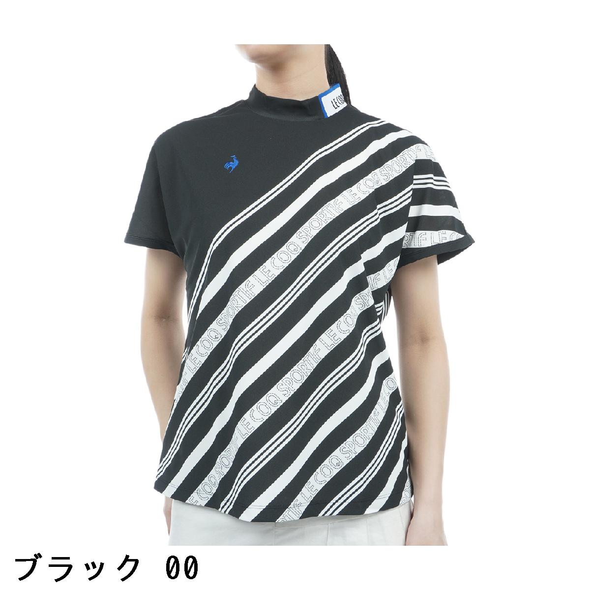 ルコックスポルティフ ゴルフ　Le coq sportif GOLF　ストレッチ ワイドフィット ボーダーモックネック半袖シャツ　レディス