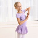 バレエ レオタード 子供 ジュニア 2点 セット スカート付き レース 黒 半袖 ジュニア コットン 綿 ストレッチ 伸縮 練習 レッスン着 新体操 水色 ブラ...
