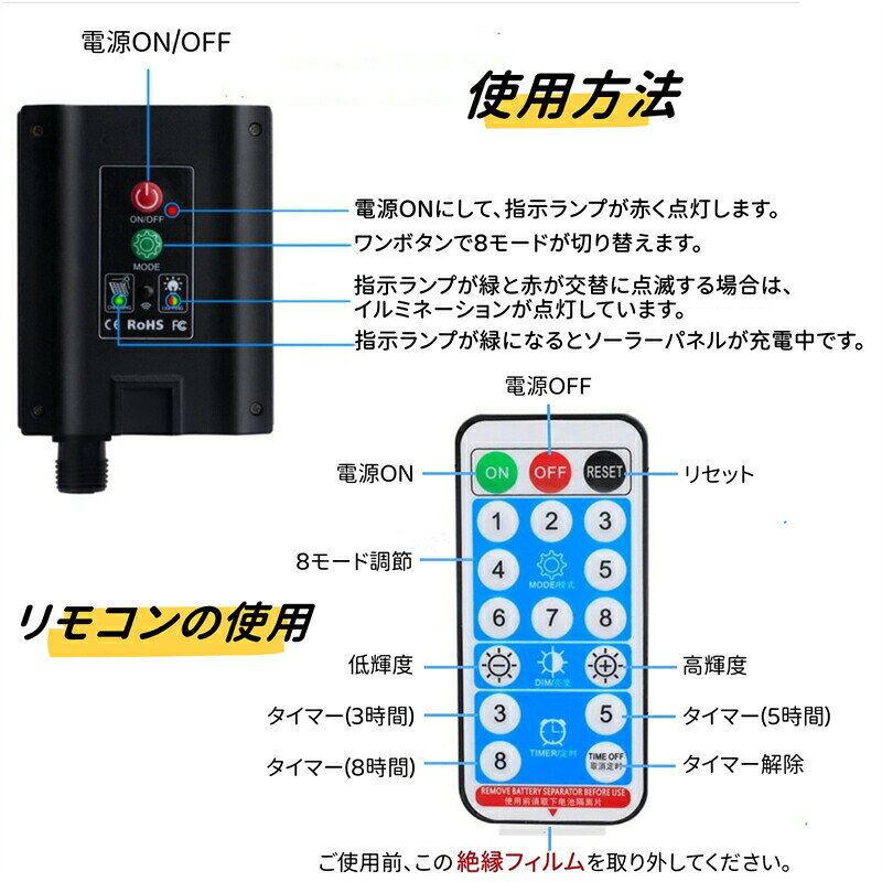 LEDイルミネーションライト ソーラー 屋外 防水 クリスマス イルミネーション つら...