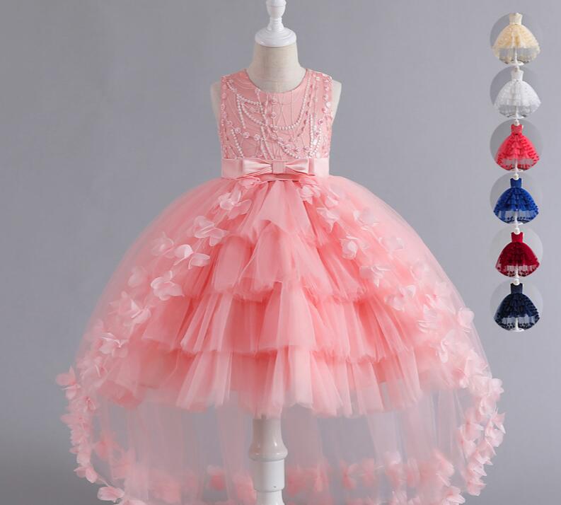 女の子 プリンセスワンピース チュール ボリューム マーメイド ワンピース 花飾り付き パーティードレ..