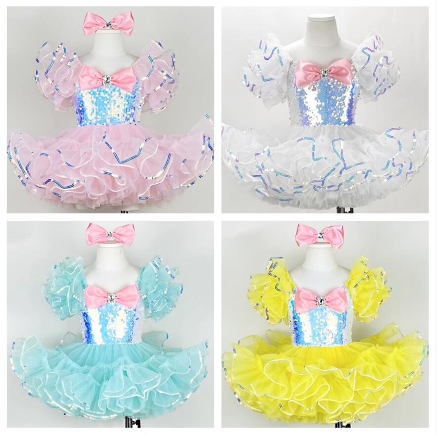 乐天商城 - 女の子 ダンス衣装 スパンコール チュールワンピース キラキラ ボリューム プリンセスワンピース 可愛いリボン 合唱 発表会 バレエ 学園祭 子供服 演出服 チアダンス 文化祭