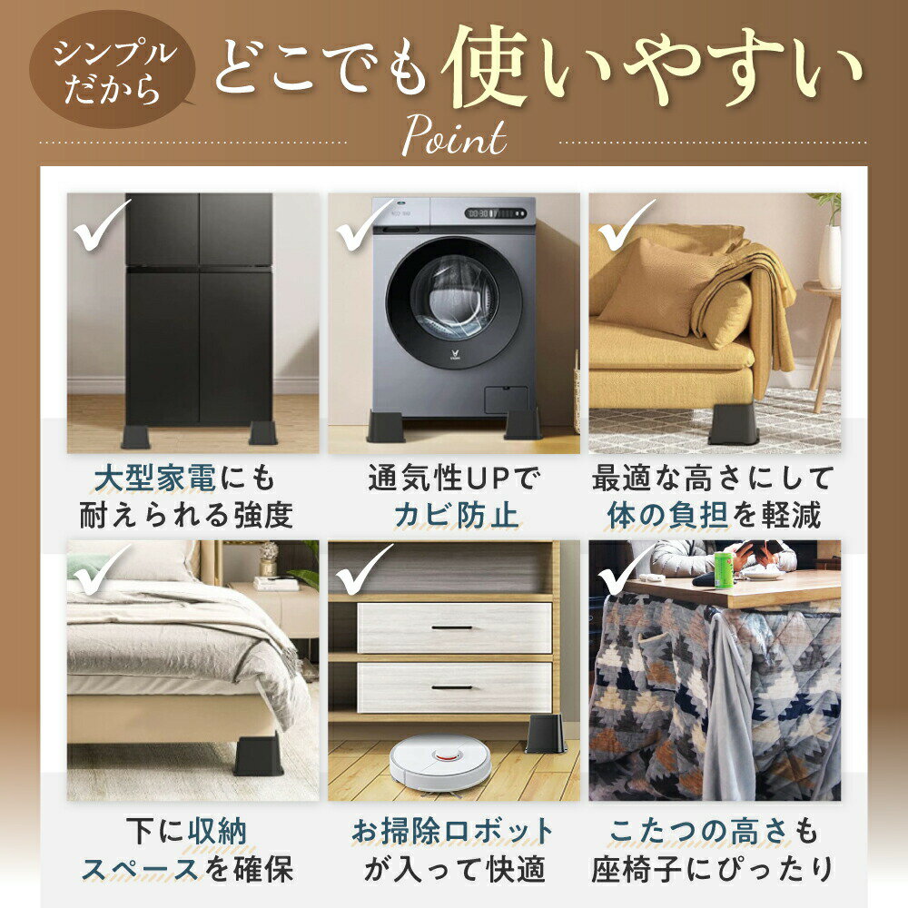 継ぎ足 継ぎ脚 継脚 継足 L字 高さ調整 机 4個セット テーブル デスク ソファ 足 脚 継ぎ足し 台形 こたつ ベッド 嵩上げ かさ上げ 洗濯機 アジャスター 作業台 家具 滑り止め 延長 台 2