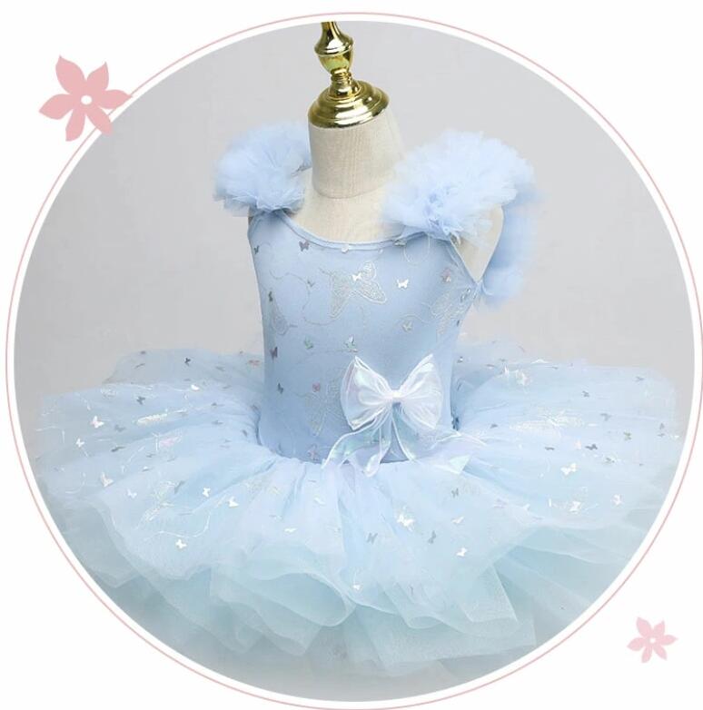 YLX TRADE楽天市場店の子供バレエダンス衣装 可愛いワンピース 髪飾り付き 蝶柄 3色 ショート丈 ふわふわ ボリューム バレエ チュチュドレス チョウ お姫様 ダンス ドレス 発表会 ドレス110 ジュニア キッズ｜アングル2