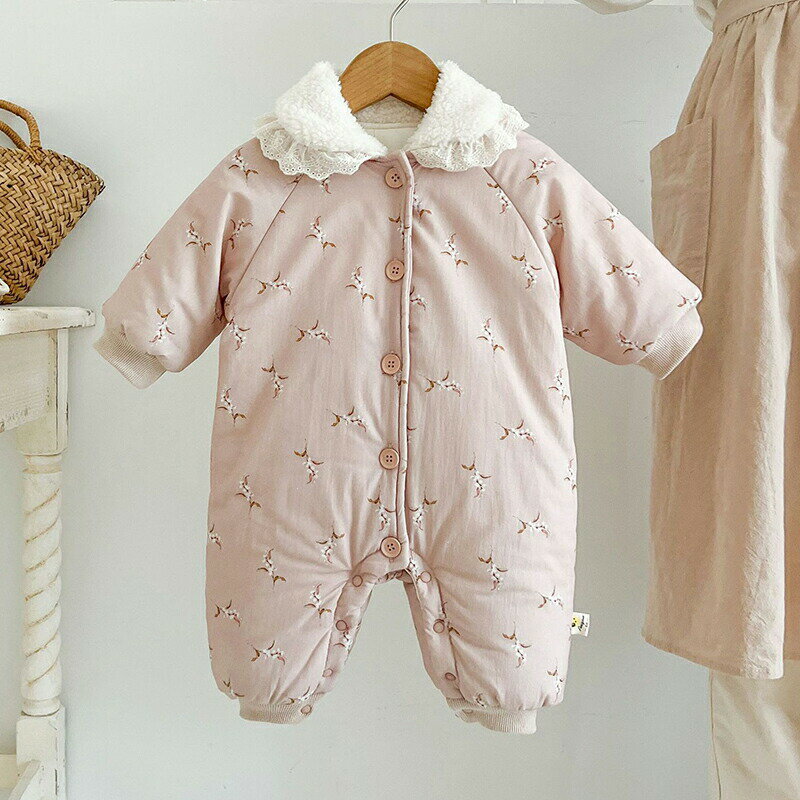 ベビー ロンパース 冬 つなぎ カバーオール 厚手 女の子 ジャンプスーツ 起毛 防寒対策 暖かい もこもこ ふわふわ 可愛い 着替え便利 プレゼント 出産祝い 赤ちゃん服
