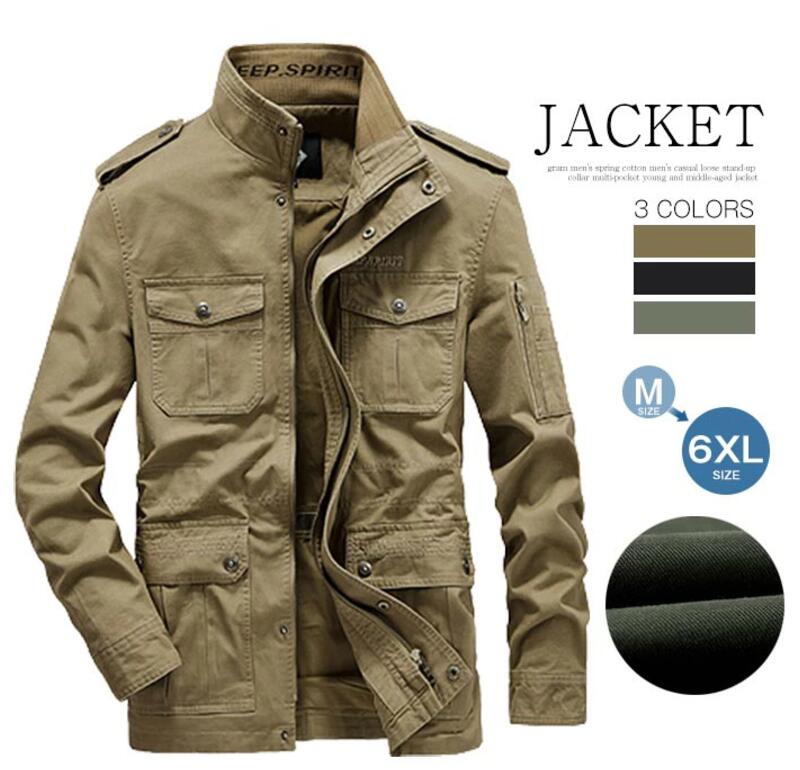 M-6XLミリタリージャケットメンズ コート 春アウター メンズミリタリージャケット 長袖カジュアルジャケット アウター 春秋 ミリタリー カジュアル 防風 シ メンズ 立ち襟 大きいサイズ(4.0)