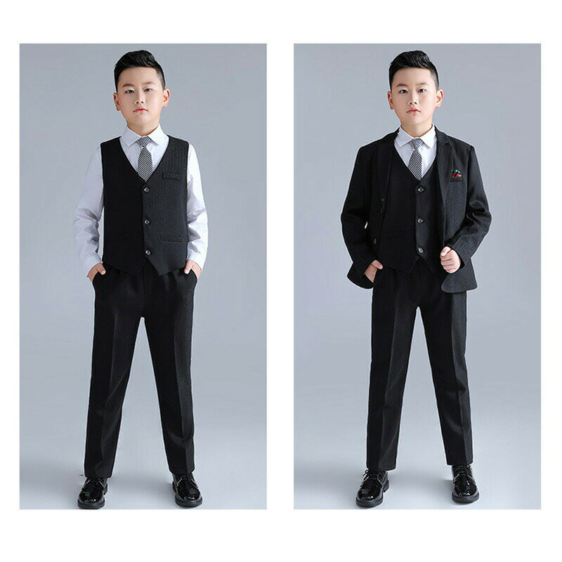 YLX TRADE楽天市場店の男の子 卒業式 スーツ b体 大きいサイズ ゆったりサイズ 小学生 ぽっちゃり 黒 グレー ネクタイ付き 結婚式 七五三 フォーマル こどもスーツ 韓国 ジュニア キッズスーツ｜アングル3