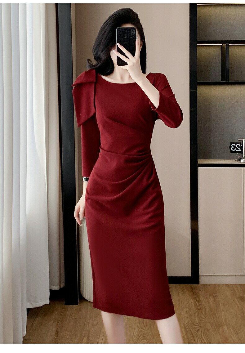 2025 タイトワンピース 姫系ワンピースシンプルワンピース インポート ひざ丈 ミドル丈 エレガント韓国ファッション シンプル Vネック OL ミニワンピース セクシー パーティドレス
