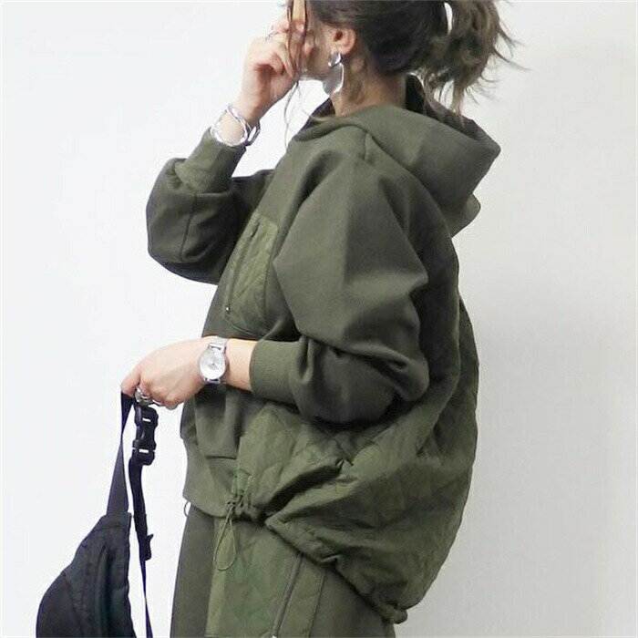 2点セット レディース 秋冬 パーカー 切り替え 長袖 スカート スカートセット セットアップ ウエストゴム Aライン ロングスカート ロング丈 無地 可愛い おしゃれ 着痩せ ゆったり