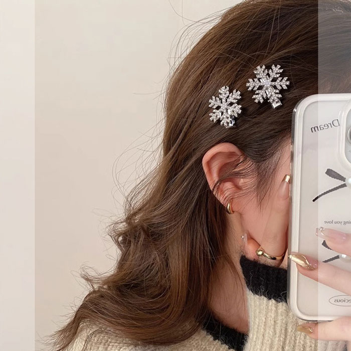 クリスマス 髪飾り 雪花 ヘアクリップ コスプレ ヘアーアクセサリー スノーフレー...