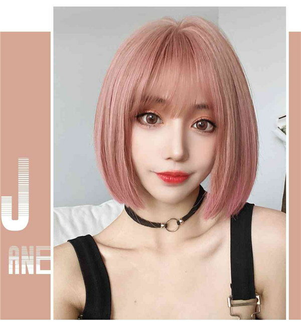 フルウィッグ ショート ボブ レディース ピンク 耐熱ウィッグ 自然 小顔効果 ネット付 コスプレ ハロウィン かつら 可愛い 韓国風 日常用 結婚式 パーティー イベント wi cosplay 仮装