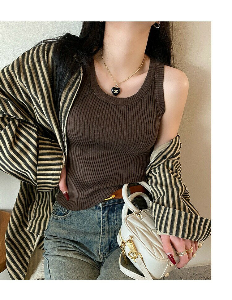 ニット ベスト レディース 春 トップス インナー カットソー タンクトップ ノースリーブ 透け防止 リブ 大人 セクシー 無地 重ね着 夏ベスト ニットキャミソール フォーマル 着心地抜群