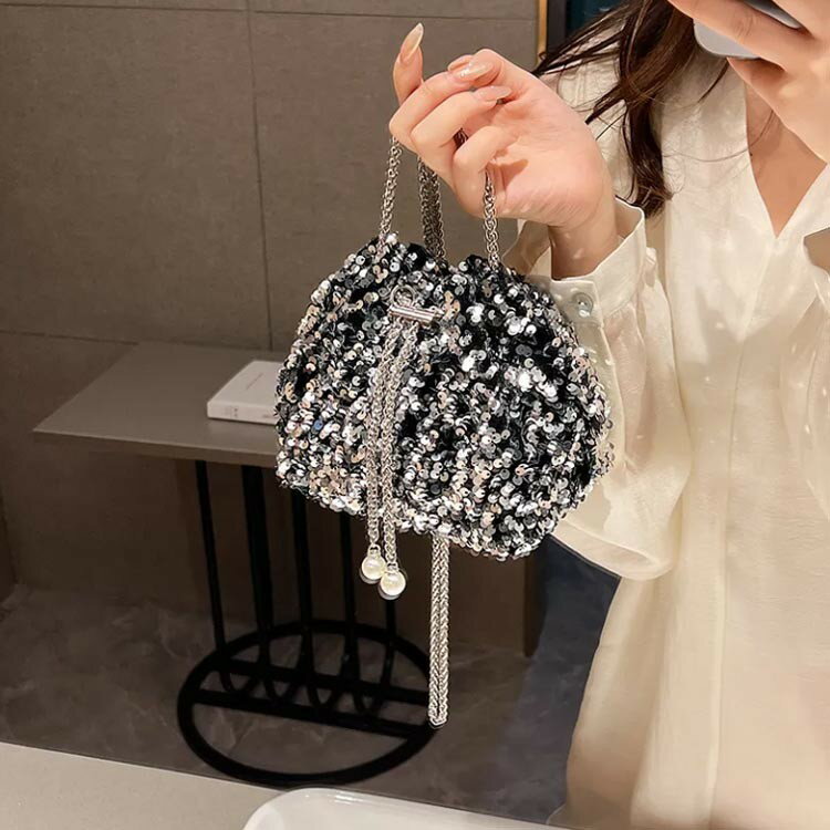 スパンコール 大容量 巾着バッグ ミニトート ショルダーバック 斜めかけバッグ ショルダーバッグ キラキラ バッグ 高見え コンパクト 軽量 巾着 きれいめ ポイントバッグ 肩掛け