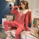 4色 パジャマ レディース 上下セット ルームウェア かわいい おしゃれ 長袖 春 秋 寝巻き 部屋着 リブ ビッグカラー リボン フリル 襟 ラブリー ガーリ...