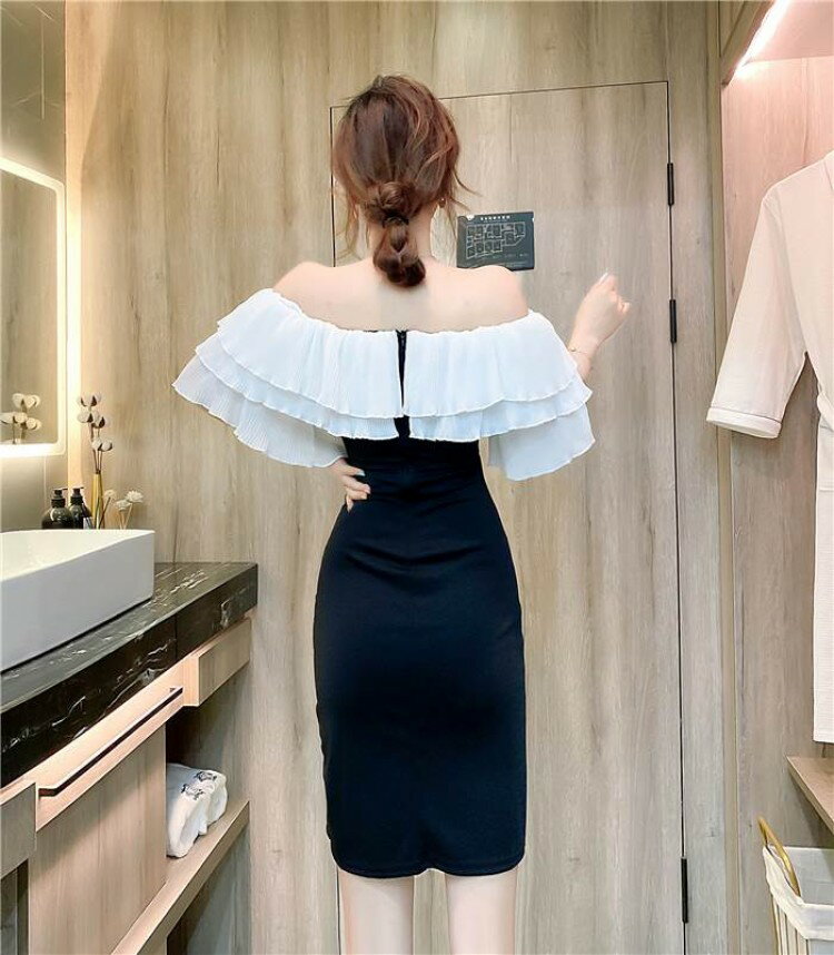 ワンピース レディース ブラック ドッキングワンピース 小花柄 キャミソール 半袖 ラウンドネック ミディ丈 ハイウエスト ポリエステル素材 ゆったり フレンチスタイル エレガント 体型カバー 春夏