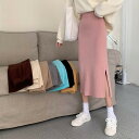 ニットスカート Iライン タイト ロング かっこいい 大胆 スリット カジュアル ミモレ丈 スカート ボトムス レディース 春 秋 冬 ファッション オルチャン 大人可愛い ハイウエスト