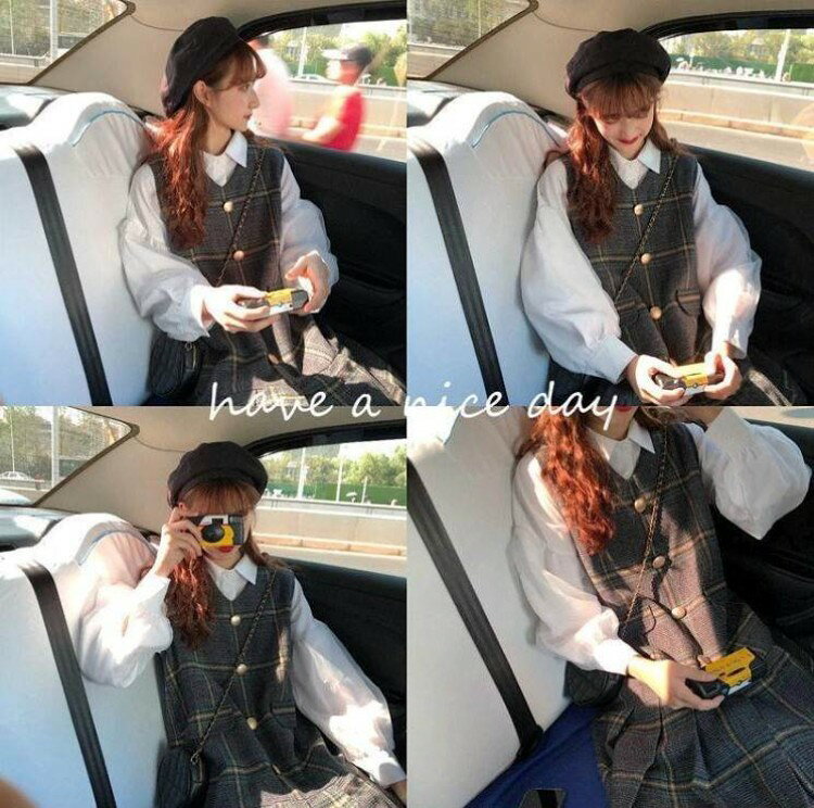 セットアップ ジャンバースカート チェック柄ワンピース シャツ ブラウス 白シャツ ショート ショート丈 長袖 ボリューム袖 パフスリーブ おしゃれ カジュアル 大人可愛い かわいい