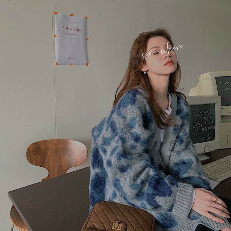 カーディガン ニット レディース トップス 重ね着 ルーズ Vネック ビッグサイズ 長袖 おしゃれ ヒョウ..