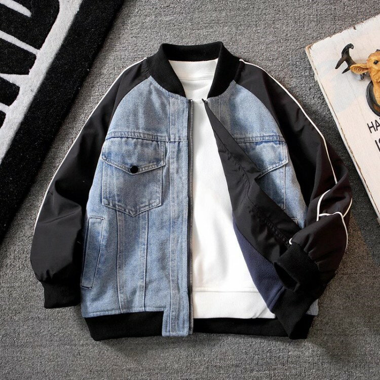 キッズ 子供服 スタジャン ブルゾン 男の子 ボーイズ ジャケット ジャンパー ジップアップ 羽織り ドッキング デニム ライトアウター ジュニア 裏フリース ...