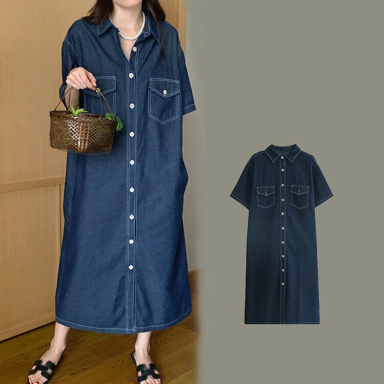 シャツワピース レディース ワンピース ワンピ ロングワンピース ロングワンピ ロング シャツワンピ デニムワンピース デニム 半袖 夏 ゆったり 大きいサイズ