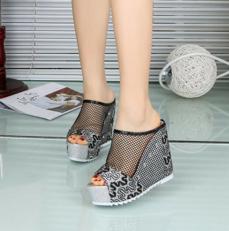 超厚底ミュール サンダル レディース ウェッジソールサンダル オープントゥサンダル サボサンダル メッシュ 通気性 フラットサンダル ハイヒール ヒール8~10...