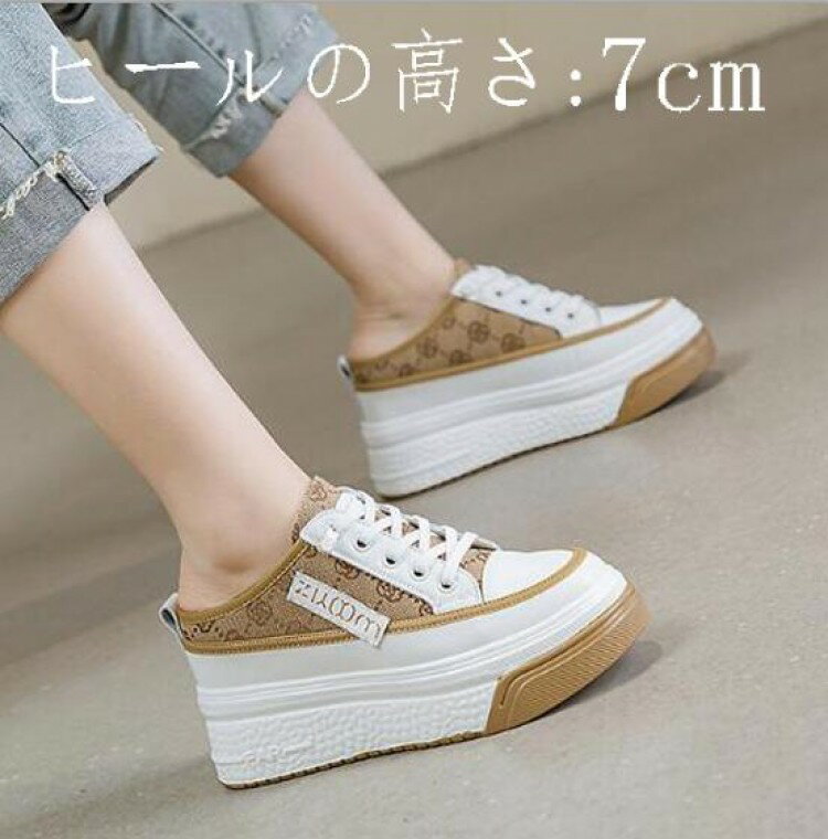 レディース ヒール7cm ウェッジソール スニーカー かかとなしサンダル 厚底靴 メッシュサンダル スリッポン ローカット レースアップシューズ フラットサンダ...