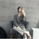 ルームウェア 部屋着 男女兼用ナイトウェア 寝巻き 無地長袖 パジャマ 上下セット レディースメンズ 大きいサイズ 二点セット