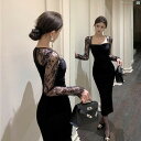 レディース パーティ ロイヤル シスター フレンチ スリム ベルベット ドレス 秋冬 イブニングドレス ヒップ スカート ロング ハグ