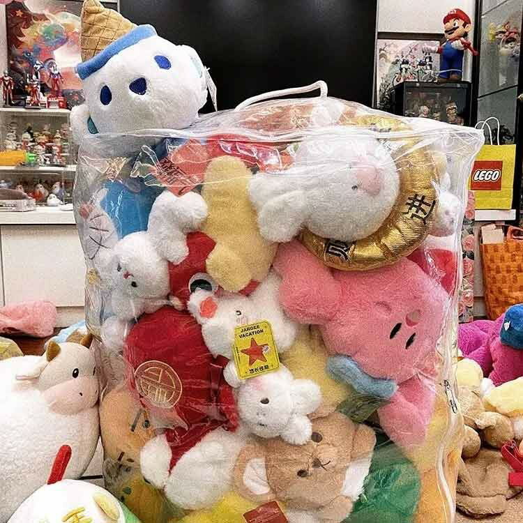 ぬいぐるみ 防水 収納袋 クリアケース 透明袋 防塵 おもちゃ収納 防カビ 見せ収納 大容量 小物収納 ディスプレイ 持ち手付き 衣類収納 布団収納 多機能 子供部屋収納 保育園