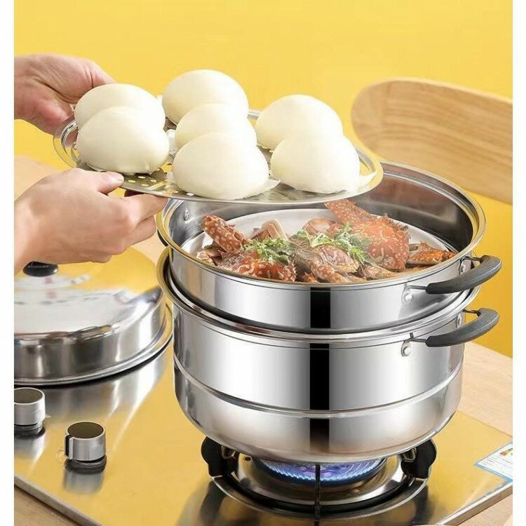 蒸し器 二段三段 26 28 30cm 大容量 ステンレス せいろ ガス火対応 蒸し鍋 スチーム調理器 両手鍋 蓋付..