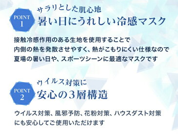 マスク 冷感 冷感マスク ピクトグラム SARARITO サラリト スポーツ 不織布 夏用マスク 夏マスク 接触冷感 涼しい ひんやり ウィルス対策 花粉 衛生 立体 3枚入り
