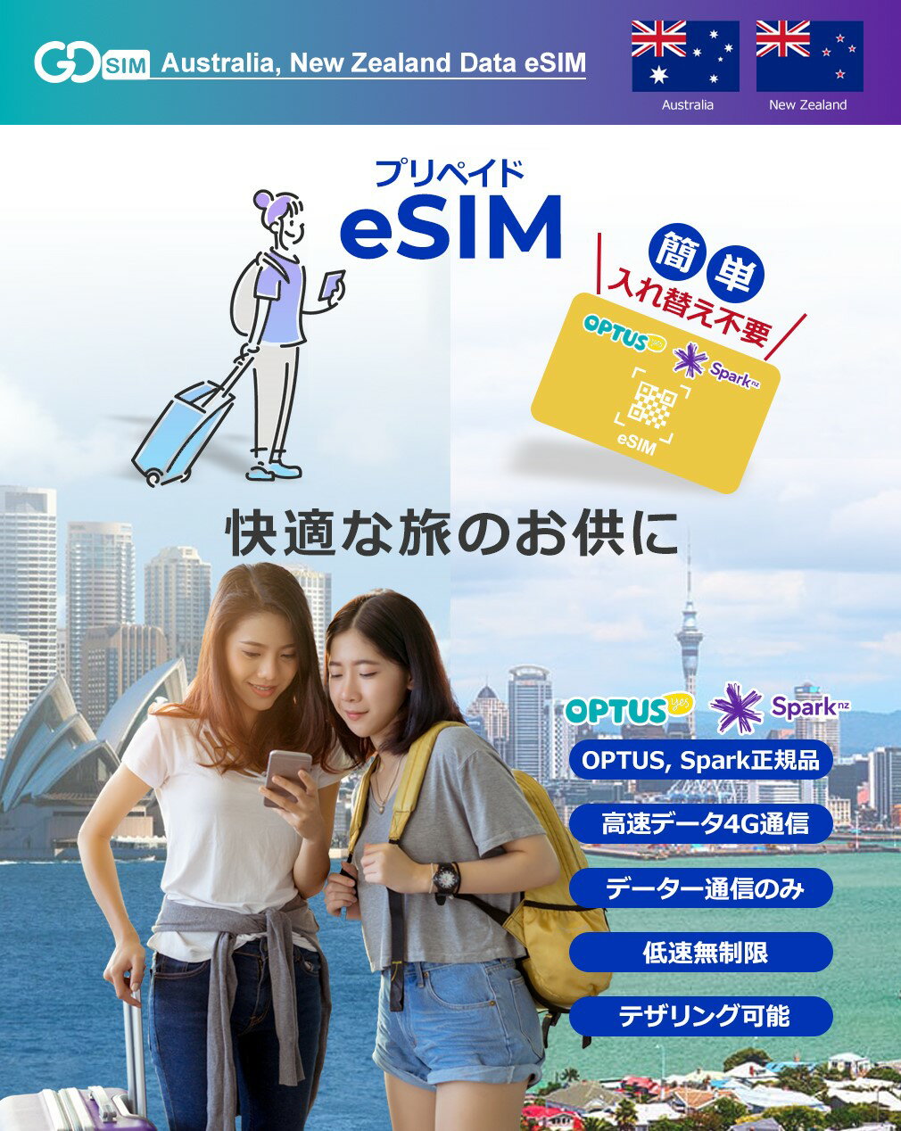 �������ȥ�ꥢ���˥塼���������б� Optus/Spark�����ʥץ�ڥ���eSIM 1���֡�3���֡�5���֡�7���֡�10���֡�15���֡�20���֡�30���� (1��2GB) ��ñ���� �ǡ����Τ����Ѳ�ǽ 4G ��®�ǡ����̿� �������ȥ�ꥢι�� ͭ������90������