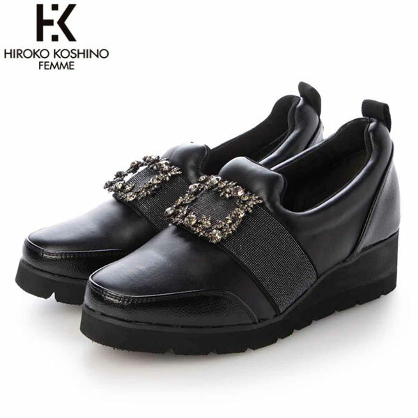 HIROKO KOSHINO FEMME ヒロココシノ ファム レディース カジュアルシューズ 厚底 HRL1004 BLACK 撥水 4.5cmヒール スリッポン マドラス madras HKFHRL1004BLA