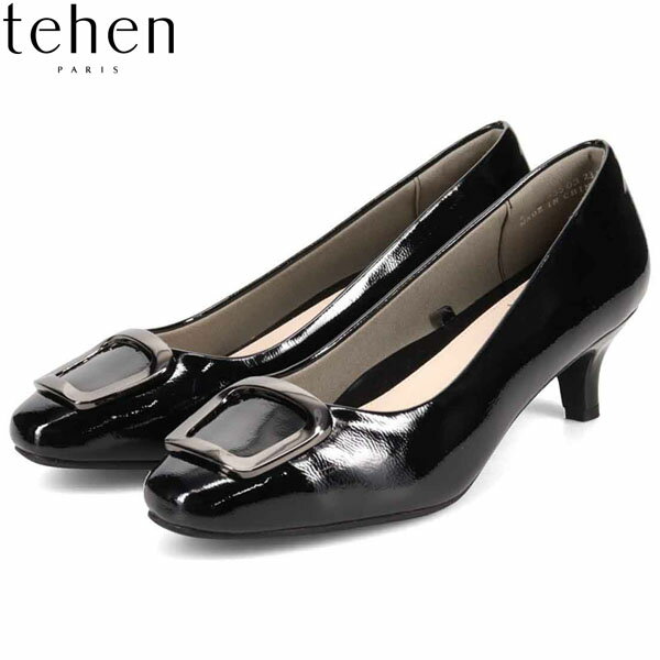 テーン tehen レディース パンプス ミドルヒール BLACK-ENAMEL 5cmヒール スクエアトゥ 通勤 オフィス マドラス madras TEHTN5503BLAE