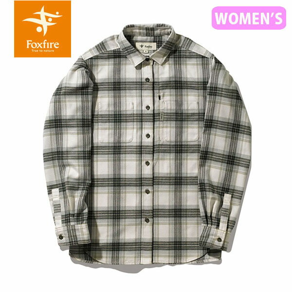 セール フォックスファイヤー Foxfire レディース シャツ 長袖 TSラフチェックシャツ TS Rough Check Shirt 微起毛 ハイキング キャンプ アウトドア ライトグレー T-FOX8112155021