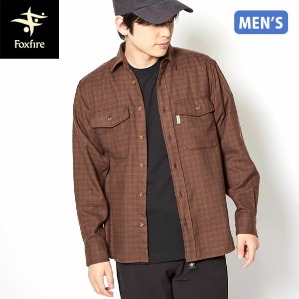 フォックスファイヤー Foxfire メンズ 長袖シャツ TSシャドーチェックシャツ ブラウン(076) 中厚地 アウトドア FOX5112524076