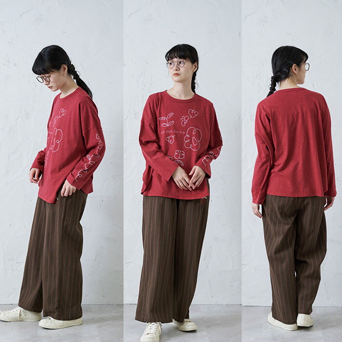 【ワイドプルオーバー】レディース トップス 長袖 大人の ナチュラル カジュアル イマゴ ロゴ ゆったり