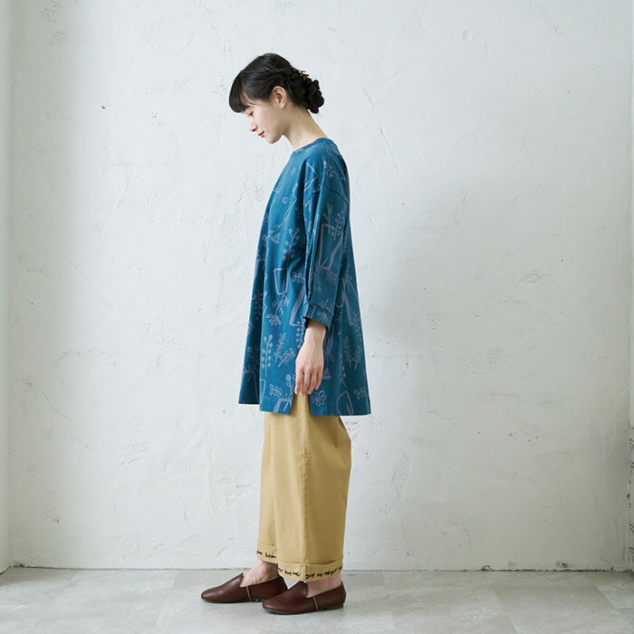 総柄プリントタック袖チュニック レディース トップス 長袖 大人の ナチュラル カジュアル イマゴ ボタニカル 植物