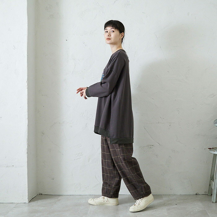 treeプリント刺繍チュニック レディース トップス 長袖 大人の ナチュラル カジュアル イマゴ ゆったり 大きめ お花