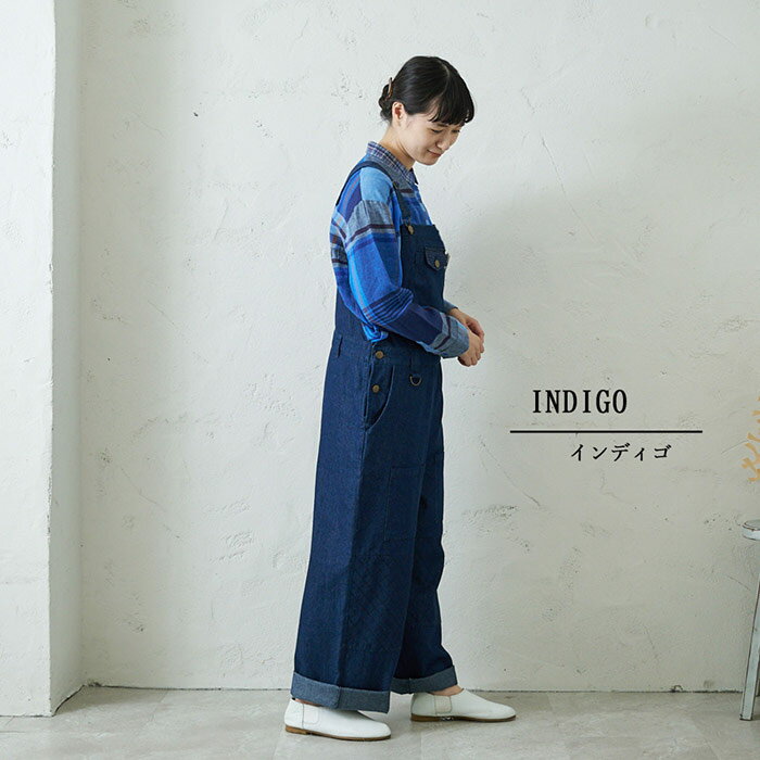 ワーク感たっぷりオーバーオール レディース トップス ボトムス 大人の ナチュラル カジュアル イマゴ デニム ツイル ロゴ ブローチ付き