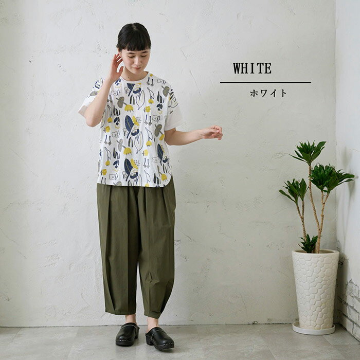 花刺繍ドルマンTシャツ レディース トップス 半袖 大人の ナチュラル カジュアル イマゴ 北欧 植物 2