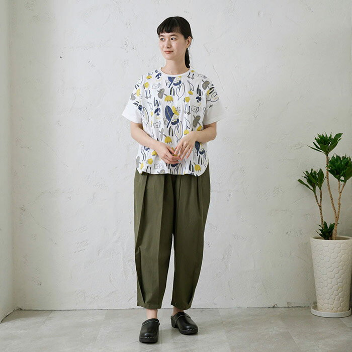 花刺繍ドルマンTシャツ レディース トップス 半袖 大人の ナチュラル カジュアル イマゴ 北欧 植物 3