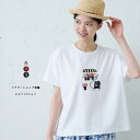 フラワーショップ刺繍ドルマンTシャツ emago レディース トップス 半袖 大人の ナチュラル カジュアル イマゴ