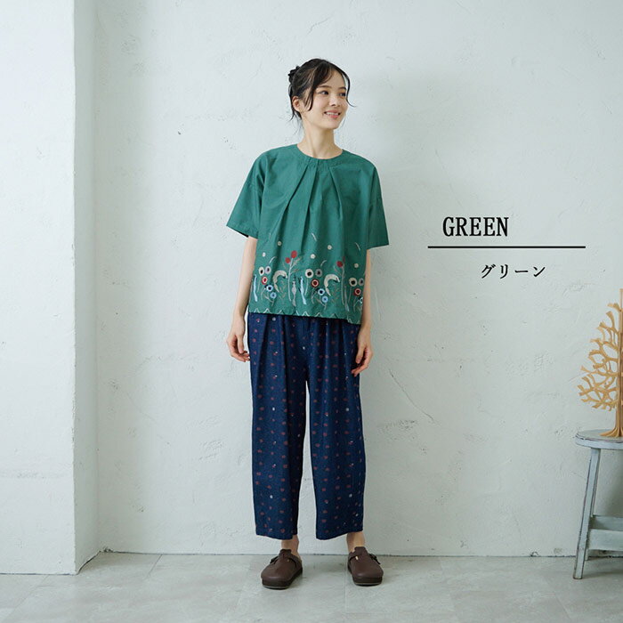 きつね裾刺繍ブラウス レディース トップス 半...の紹介画像2