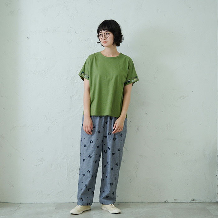 小花刺繍パンツ emago レディース ボトムス テーパードパンツ ナチュラル カジュア...
