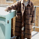 起毛チェックロングコート emago ナチュラル カジュアル 大人 かわいい 北欧 ロングコート ゆったりめ|詳細画像