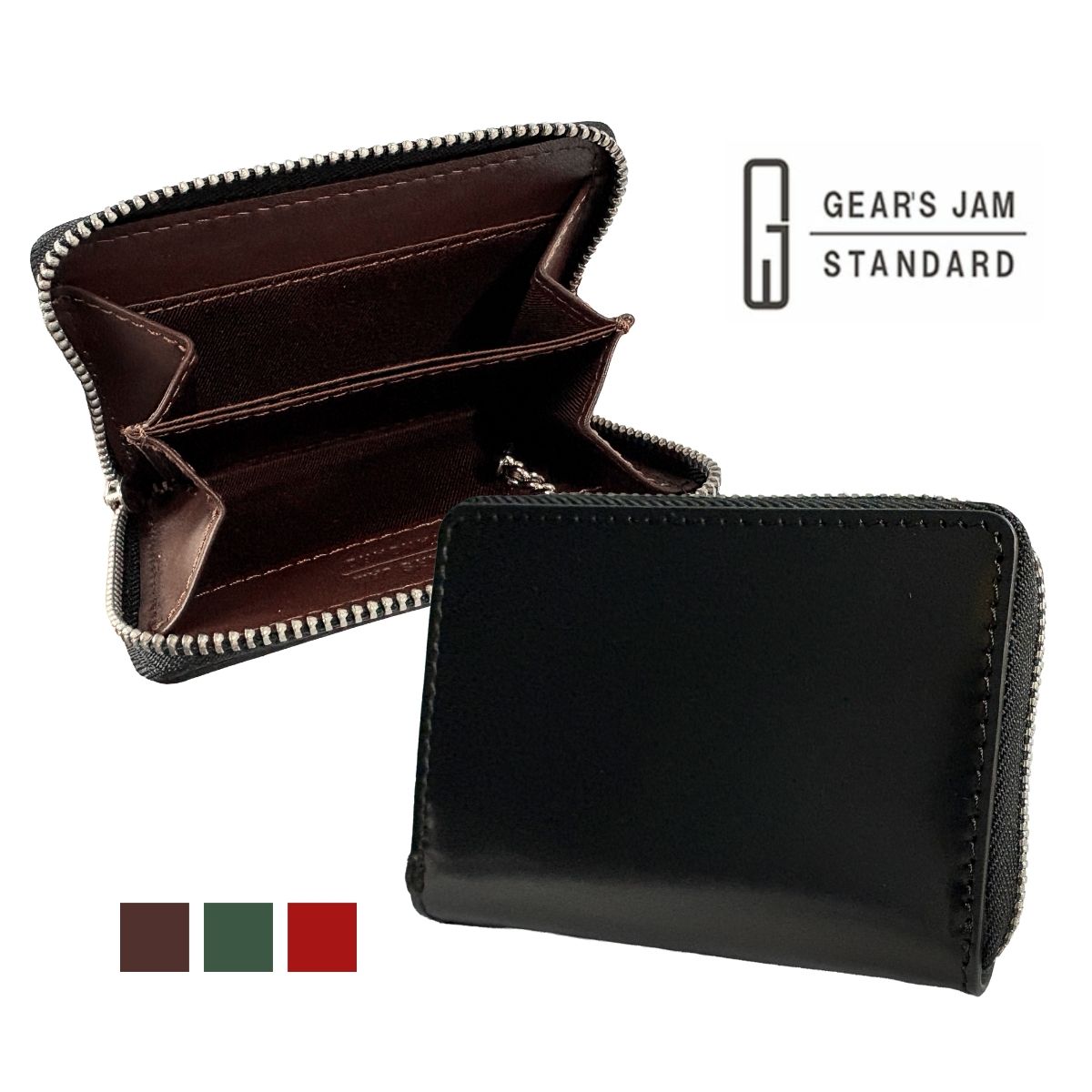 U, 吉 - 【Gear's JAM STANDARD】 GJW119 財布 コインケース ウォレット ユニセックス ギフト プレゼント 牛革 本革 レザー シンプル オリジナル スマート 高級感 ブラック 黒 クロ